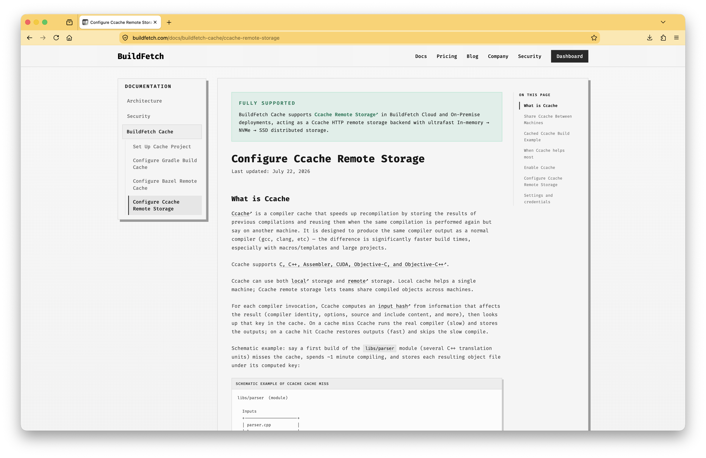 Configure Ccache Remote Storage Docs